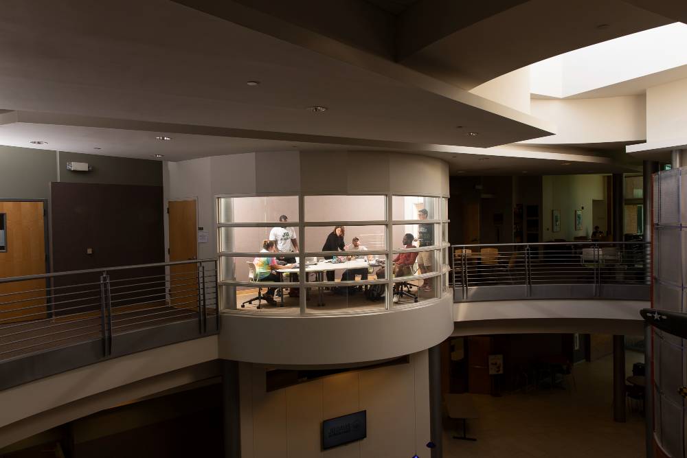 A second floor meeting room in the Davis College of Business & Technology Building.